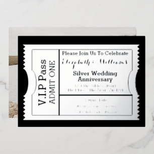 Invitation En Aluminium Billet VIP Pass Noces d'Argent