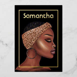 Invitation En Aluminium Black and Gold Black Woman Anniversaire Party