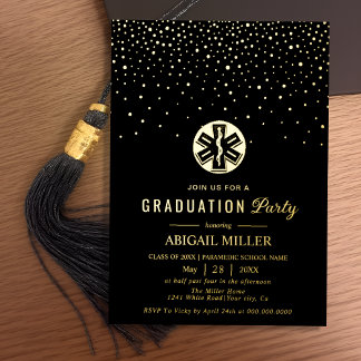 Invitation En Aluminium Black and gold paramedic Class Of 2026 graduation