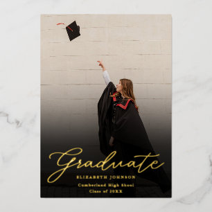 Invitation En Aluminium Black And Gold Photo Script Graduation Party