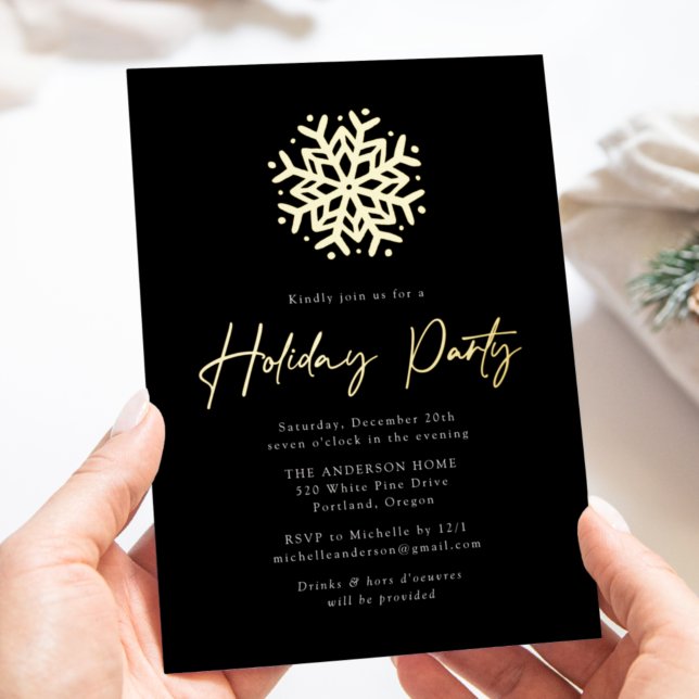 Invitation En Aluminium Black and Gold Simple Snowflake Fête (Créateur téléchargé)