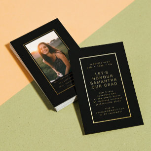 Invitation En Aluminium Black Elegant Gold Frontière Photo University Grad