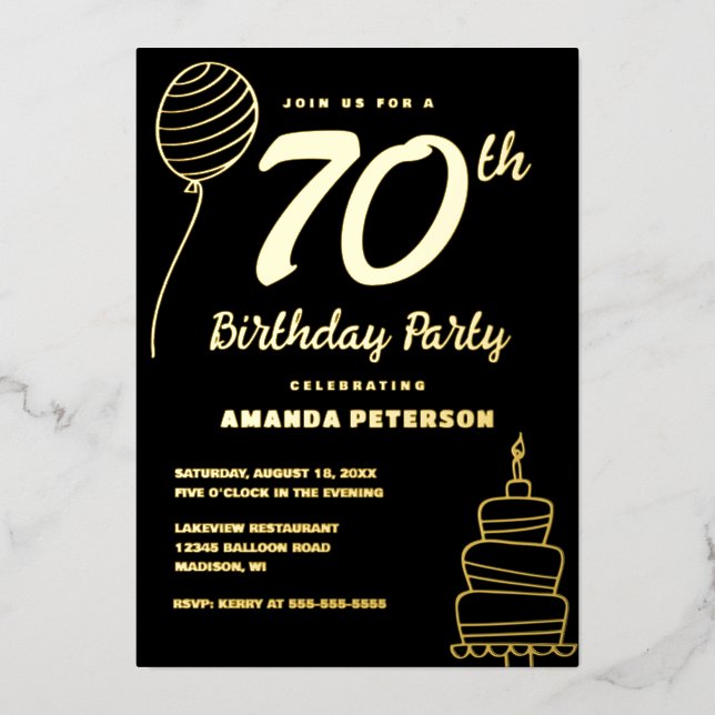 Invitation En Aluminium Black Gold 70e fête d'anniversaire Real Gold (Recto)