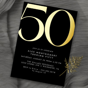 Invitation En Aluminium Black + Gold   Anniversaire 50 ans Homme ou Femme 