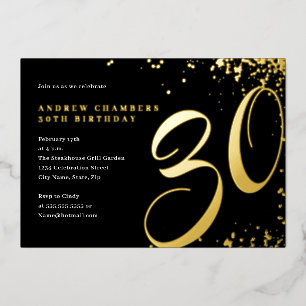 Invitation En Aluminium Black Gold Confetti 30e anniversaire