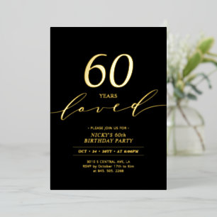 Invitation En Aluminium Black & Gold Foil   60 ans aimés 60e anniversaire