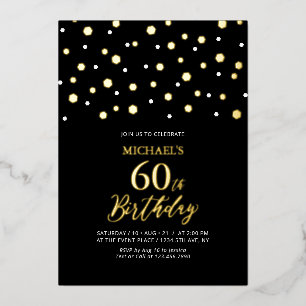 Invitation En Aluminium Black & Gold Hexagon Confetti 60e fête d'anniversa