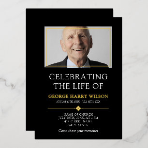 Invitation En Aluminium Black Gold Minimalist Célébration de la vie