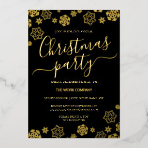 Invitation En Aluminium Black Gold Snowflake Corporate Christmas Party
