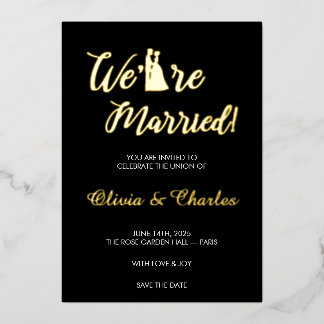 Invitation En Aluminium Black & Gold “We Are Married” Foil Wedding Invitat