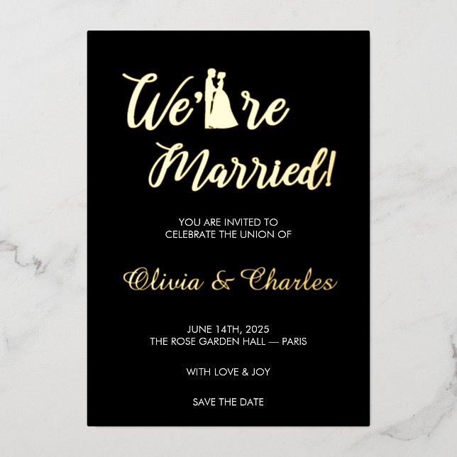 Invitation En Aluminium Black & Gold “We Are Married” Foil Wedding Invitat (Recto)