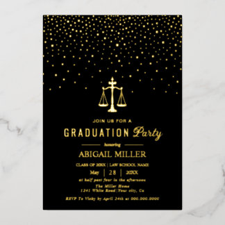Invitation En Aluminium Black Law school Class Of 2026 graduation confetti