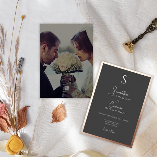 Invitation En Aluminium Black Modern Elegant Photo Minimale (Créateur téléchargé)