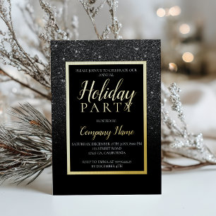 Invitation En Aluminium Black parties scintillant or entreprise Noël