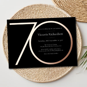 Invitation En Aluminium Black Rose Gold Custom Minimalist 70e anniversaire
