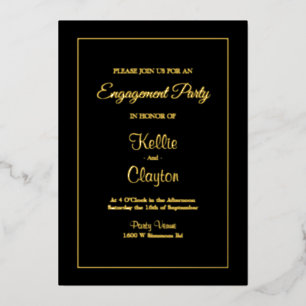 Invitation En Aluminium Black Simple Frame d'engagement encadrée