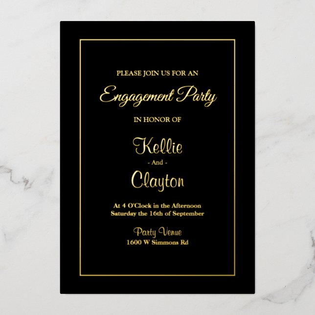 Invitation En Aluminium Black Simple Frame d'engagement encadrée (Recto)