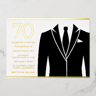 Invitation En Aluminium Black Suit & Cravate 70e Anniversaire Fête Real Go