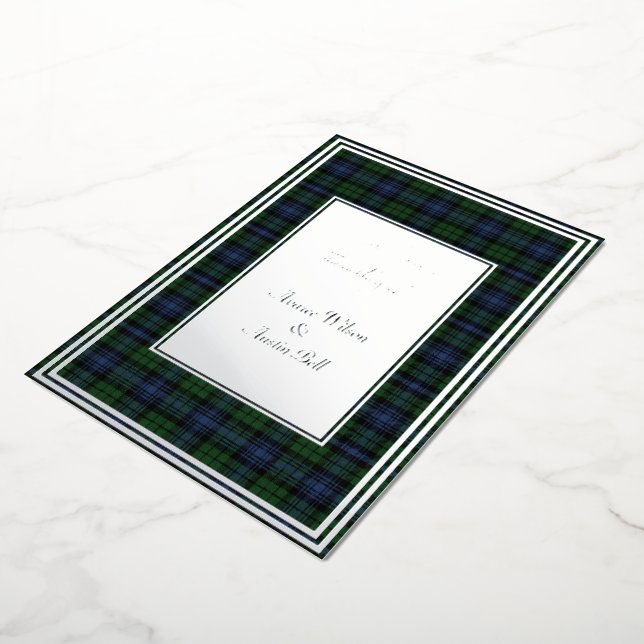 Invitation En Aluminium Black Watch Ancien Tartan Original Argent (Rotation)