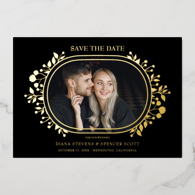 Invitation En Aluminium Black Wedding Fancy Ornament Frame Flowers (Recto)