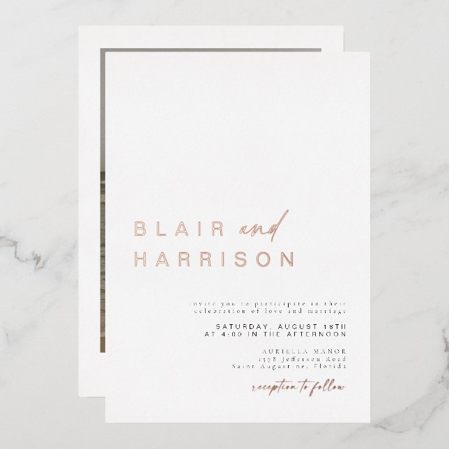 Invitation En Aluminium BLAIR Modern Minimal Foil Simple Mariage photo (Recto/Verso)
