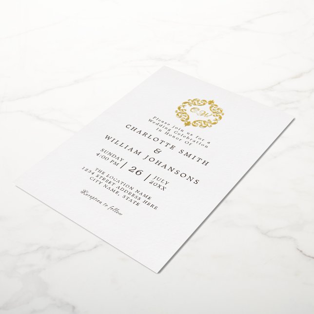 Invitation En Aluminium Blanc Elegant Simple Gold Frame Mariage initial (Rotation)