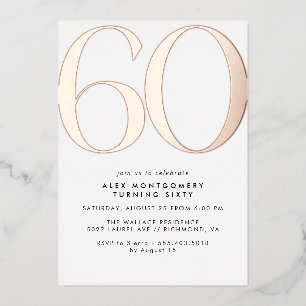 Invitation En Aluminium Blanc et or rose   Simple Glam 60e anniversaire