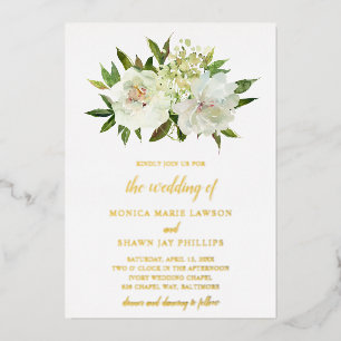 Invitation En Aluminium Blanc ivoire Neutre Floral Mariage Or