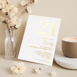 Invitation En Aluminium Blanc moderne et or élégant 21e anniversaire