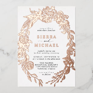 Invitation En Aluminium Blanc & Or Rose Floral Élégant Mariage de Jardin