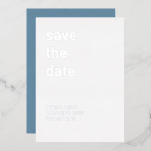 Invitation En Aluminium Blanc Poussiéreux Bleu Save the Date Argent