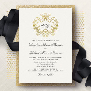 Invitation En Aluminium Blason baroque à monogramme élégant pour mariage