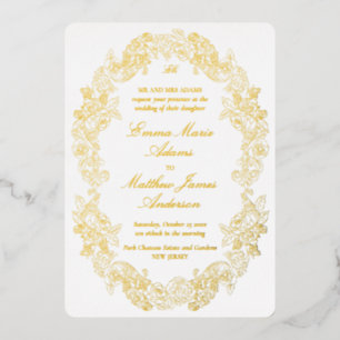 Invitation En Aluminium Blason Baroque Élégant Monogramme Dos Blanc Mariag