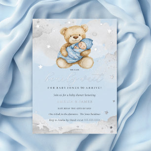 Invitation En Aluminium Bleu Argent Nous Pouvons Attendre Baby shower