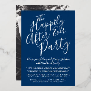 Invitation En Aluminium Bleu argenté blanc heureux jamais après la fête de
