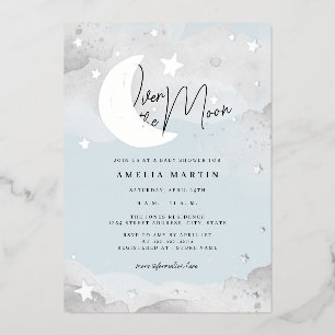 Invitation En Aluminium Bleu argenté sur le Baby shower de lune