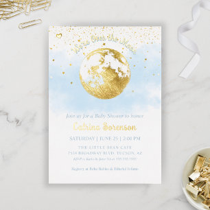 Invitation En Aluminium Bleu au-dessus de la lune Gold Celestial Baby show