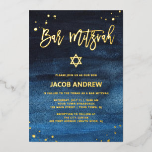 Invitation En Aluminium Bleu brillant et Gold Bar Mitzvah