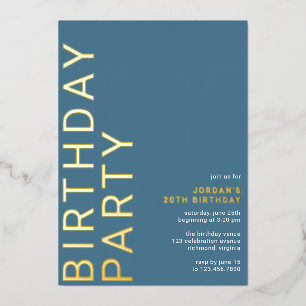 Invitation En Aluminium Bleu Céleste Azur Typographie Moderne Anniversai