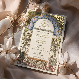 Invitation En Aluminium Bleu Cornflowers Vintage Mariage Art Nouveau