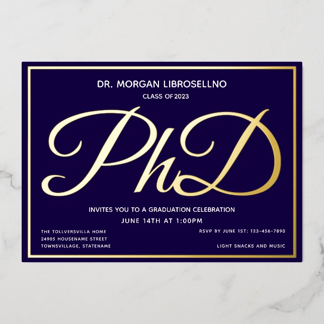 Invitation En Aluminium Bleu Gold Doctorat (Recto)