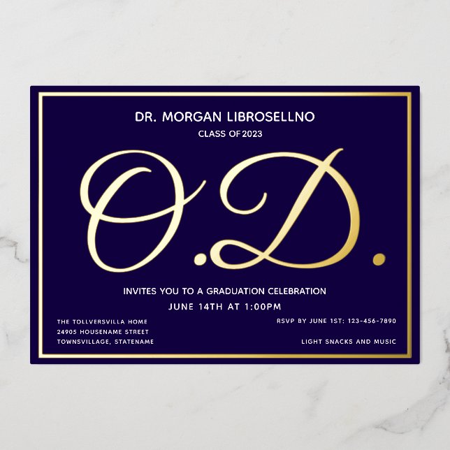 Invitation En Aluminium Bleu Gold OD graduation (Recto)