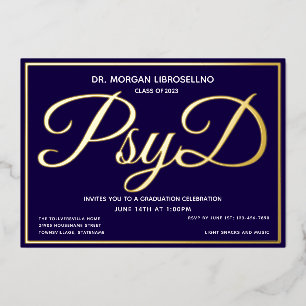 Invitation En Aluminium Bleu Gold PsyD Graduation