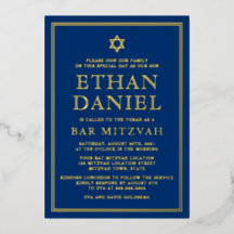 Bleu marine bar mitzvah étoile de David or ou arge