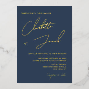 Invitation En Aluminium Bleu marine Élégant Minimaliste Écriture Mariage