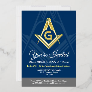 Invitation En Aluminium Bleu marine Franc-Maçon Maçonnerie Or véritable