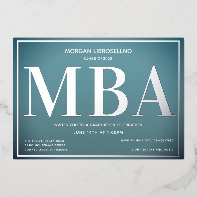 Invitation En Aluminium Bleu MBA Argent (Recto)