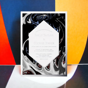 Invitation En Aluminium Bleu noir minimal Mariage Abstrait Argent