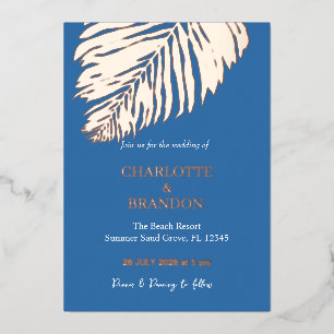 Invitation En Aluminium Bleu Océan Feuille de Palmier Tropical Or de Maria