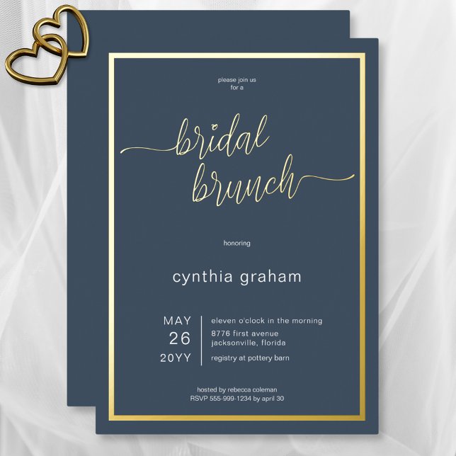 Invitation En Aluminium Bleu opulent Moderne Minimal Brunch nuptial (Opulent Blue Modern Minimal Bridal Brunch Foil Invitation)